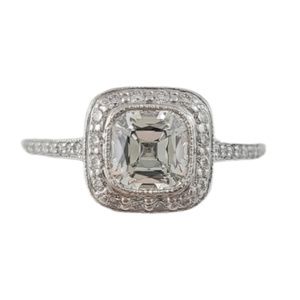 Tiffany & Co Legacy Platinum Cushion Cut Diamond Halo Engagement Ring #13794